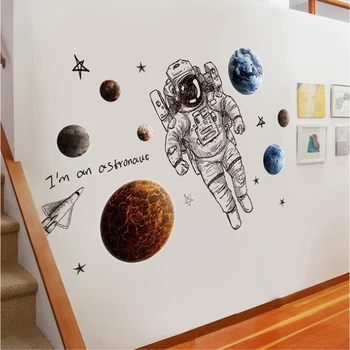 Nordijska Astronavt Stenske Nalepke Zunanji prostor Planet Dekorativne Nalepke Otroci Soba Otroka Vrtec Stene Decals je Doma Dekor Galaxy PVC