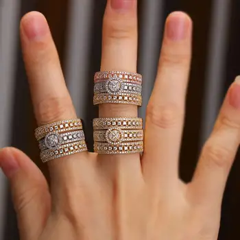 TIRIM Prst Prstan iz za Ženske Design Luksuzni Štruce, Kubičnih Cirkonij Poroko Posla Dubaj Punk Poročni Modni Nakit