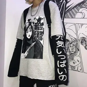 Neploe Harajuku Majica Risanka Natisnjeni Mozaik Puloverju 2019 Novi Japonski Skokih Priložnostne Moletom Ženske Moške Obleke 37659