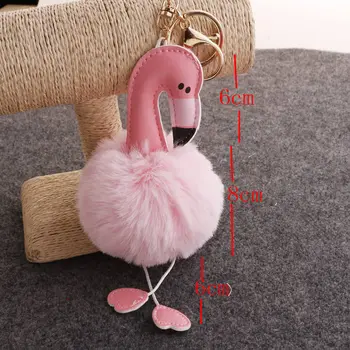 10pcs/veliko Flamingo Keychain Ključnih Verige Pompom Ženske Keyring Vrečko Čar Rojstni dan Darila, Dekoracija Key Ring Imetnika