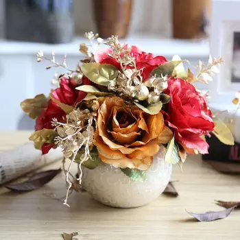 Evropsko Razkošje Vaza+Umetno Cvet Nastavite Ornament Namizje Smolo Obrti Dekoracijo Rose Spraviti Cvetlični Aranžma Figurice Umetnosti
