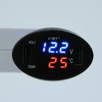 12V/24V Avtomobilski Polnilnik Napetost/Temperatura/Tekoči Meter Tester Digitalni LED Zaslon Dual USB Temperature Merilnik Telefon Polnilnik