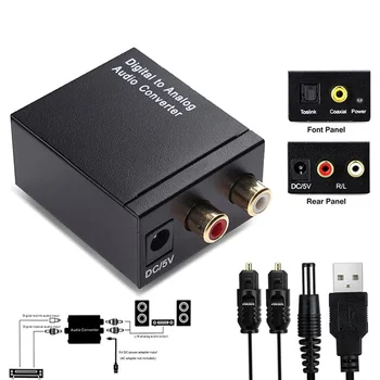 Digitalno Analogni Avdio Pretvornik 3.5 mm Audio Jack Adapter Koaksialni Signala v Analogni Stereo Audio Adapter