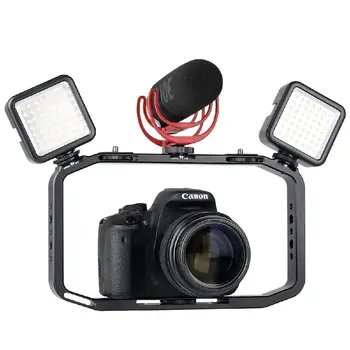 Dvojno Ročni Video Ploščad za DSLR Video stabilizator Fotoaparat Kletko za Canon Gopro 5 6 7 Nosilec za Telefon