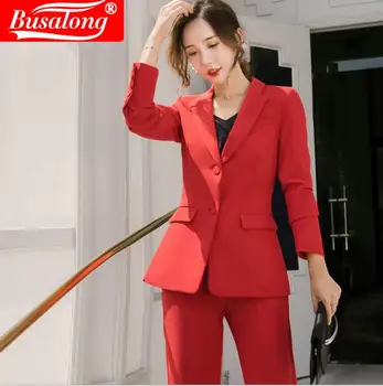 Nova Elegantna Rdeča jakna ženske obleka z hlače pozimi volne OL formalno jopič z krilo enoten urad dame plus velikost delo obrabe