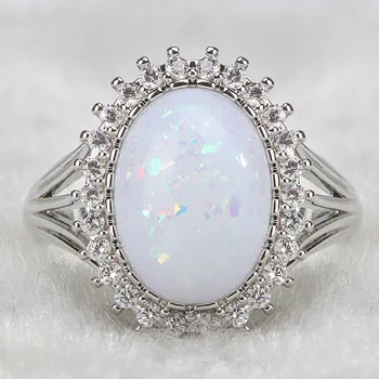 Cellacity Ovalne White Opal Obroč za Ženske, Srebro 925 Nakita, dragih kamnov, Geometrija Klasičnih Preproste Zasnove, Ženski Nakit, za Poroke