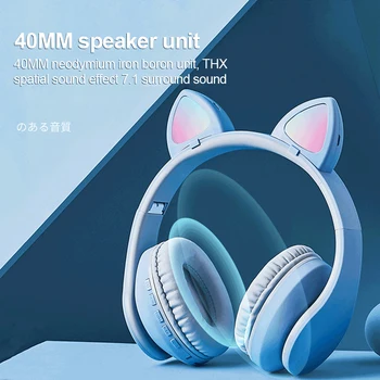 Zložljivi Bluetooth Slušalke Žareče Srčkan LED Mačje Uho Šapa Dekleta Darilo Otroci Slušalke Brezžične HI-fi Stereo Bas 3,5 mm Vtič Z Mic