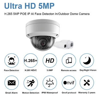 Zaznavanje obraza HD POE IP Kamero PoE 5MP 2592*1944P IP66 Nepremočljiva Onvif Night Vision Dome Vandalproof Varnostne Kamere na Prostem