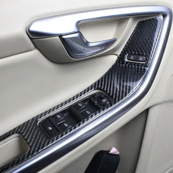Ogljikovih vlaken Avto styling vrata armrest plošča pokrov trim steklo dvignite nalepke za Volvo XC60 S60 V60 auto Dodatki