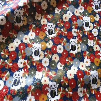 50x160cm Zlato Žigosanje Rdeča Modra Bela Japonski Srečen Cat Natisnjeni Bombažne Tkanine Za Otroka Krpo Obleko Vrečko Stranka Doma Dekor