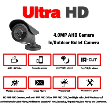 Črna HD 4mp Video nadzorna Kamera notranja Zunanja Kovinska Vremensko Doma CCTV Varnostne Kamere sistema za 4.0 mp fotoaparat ahd
