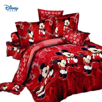 Rdeča minnie mickey mouse tolažnik set posteljnine twin polno kraljica kralj velikost bombaža odeja kritje ravno postelja stanja prevleke 3/4/5pc