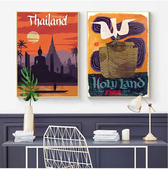 Bangkok Tel Avivu Evropi Svetu Ogled Mesta Potovanja Pokrajino Letnik Krajine, Poster Tiskanje Wall Art Platno Slikarstvo Sobi Doma Dekor